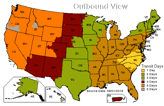 Use The Map to Determine Your Approximate Shipping Transit Time